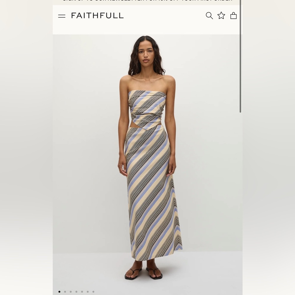 Striped Strapless Set in Beige, Blue & Gray